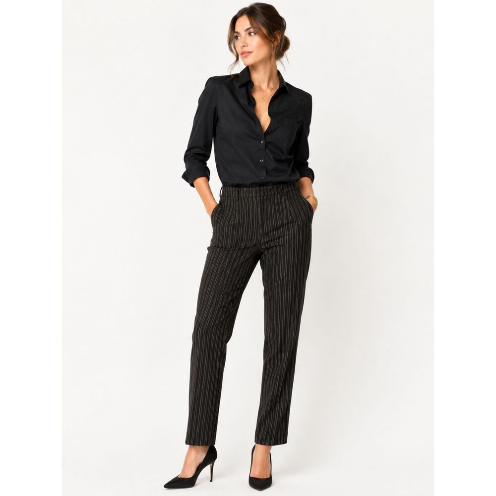 Liverpool Kelsey Trousers Black Gold Pinstripe Stretch Pants